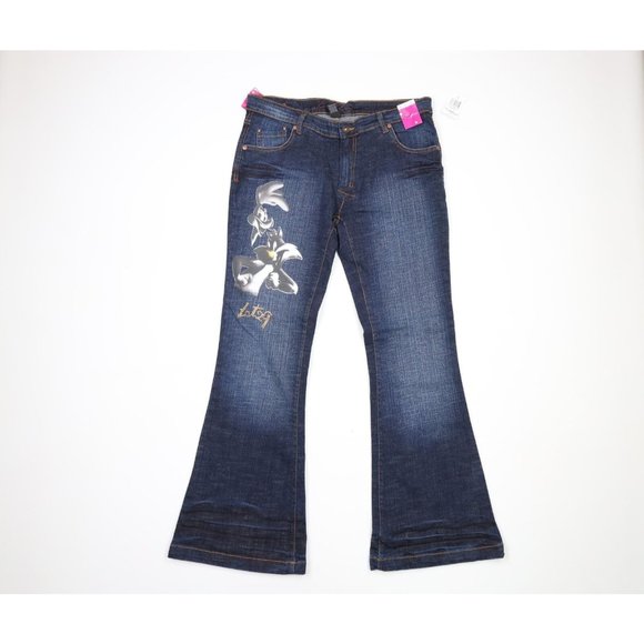 NOS Vintage Y2K Lot 29 Womens Size 13 Looney Tunes Wide Leg Flared Denim Jeans